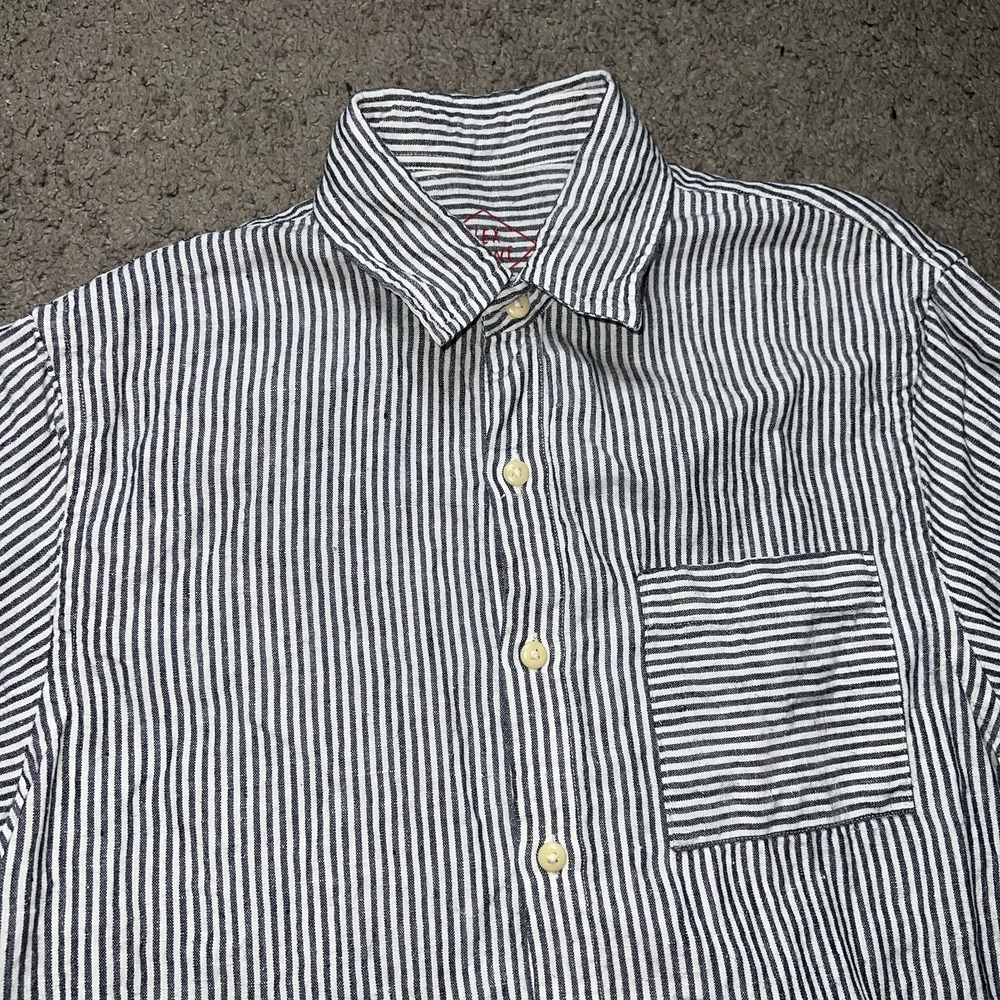 Alex Crane Men's Size M Short Sleeve Striped Button Down Shirt 100% Linen